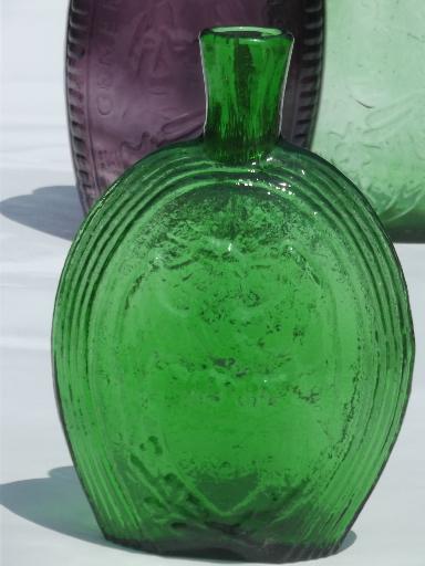 photo of Wheaton vintage antique reproduction bottles, green & amethyst glass bottle lot #2