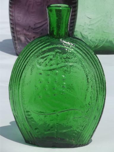 photo of Wheaton vintage antique reproduction bottles, green & amethyst glass bottle lot #3