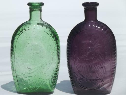 photo of Wheaton vintage antique reproduction bottles, green & amethyst glass bottle lot #7