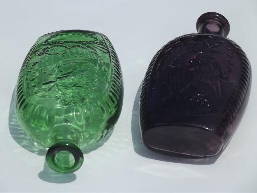 photo of Wheaton vintage antique reproduction bottles, green & amethyst glass bottle lot #9