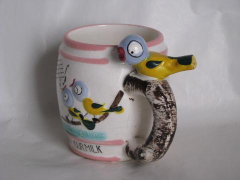 photo of Whistle for your Milk, vintage children's or baby mug, whistling bird #2