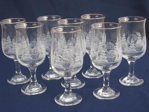 photo of White Christmas pattern wine glasses or water goblets, 8 stems #1