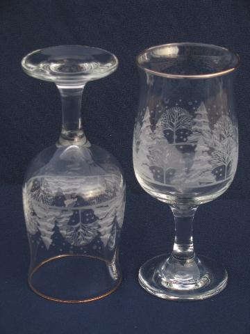 photo of White Christmas pattern wine glasses or water goblets, 8 stems #2