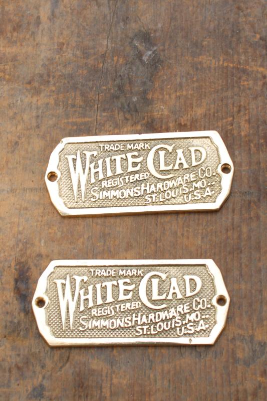 photo of White Clad solid brass name plates, reproduction hardware for antique icebox #1