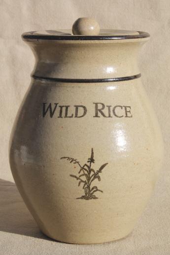 photo of Wild Rice canister, rustic vintage handmade pottery canister jar w/ lid #1