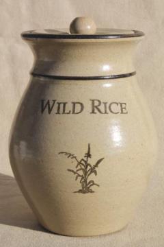 catalog photo of Wild Rice canister, rustic vintage handmade pottery canister jar w/ lid