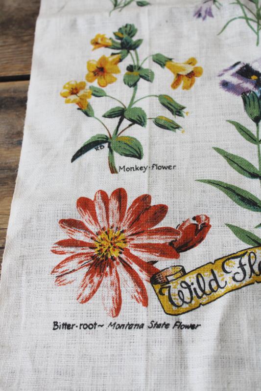 photo of Wild flowers of Yellowstone western botanical print vintage linen tea towel  #3