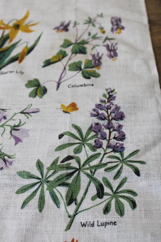 photo of Wild flowers of Yellowstone western botanical print vintage linen tea towel  #5