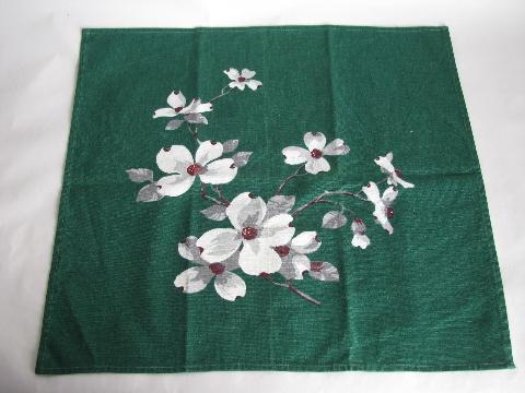 photo of Wilendure vintage cotton napkins for kitchen tablecloth, flowers on green print #2