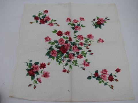 photo of Wilendure vintage printed cotton napkins for print kitchen tablecloth, red & pink roses #2