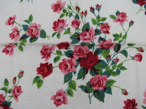 photo of Wilendure vintage printed cotton napkins for print kitchen tablecloth, red & pink roses #3