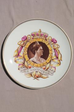 catalog photo of Wilhelmina Queen of Holland 1898 1938 portrait plate, 40 years jubilee souvenir Petrus Ragout