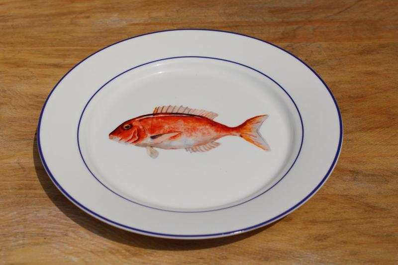 photo of Williams Sonoma La Mer fish pattern china dinner plate vintage 2008-10 #1