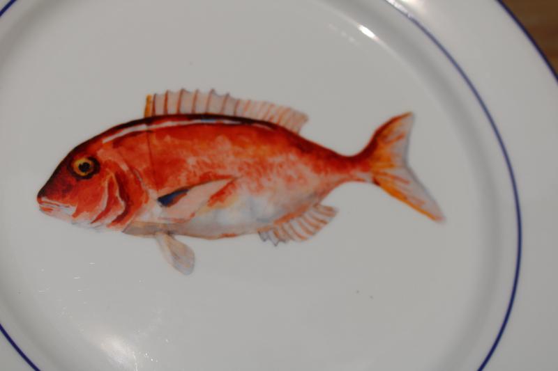 photo of Williams Sonoma La Mer fish pattern china dinner plate vintage 2008-10 #2