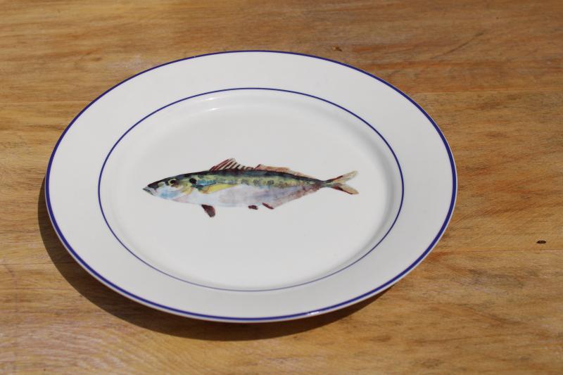 photo of Williams Sonoma La Mer fish pattern china dinner plate vintage 2008-10 #1