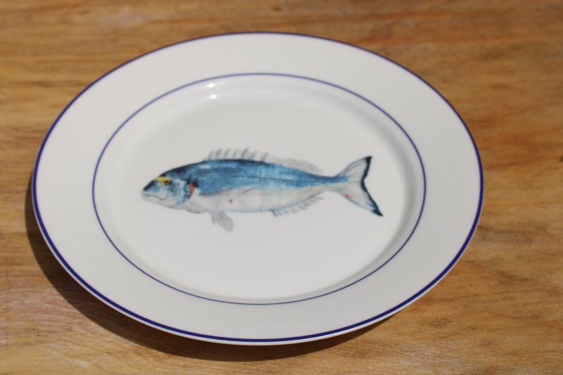 photo of Williams Sonoma La Mer fish pattern china dinner plate vintage 2008-10 #1