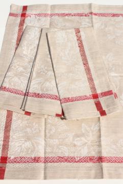 catalog photo of Williams Sonoma Russian damask dinner napkins, vintage flax linen white & red