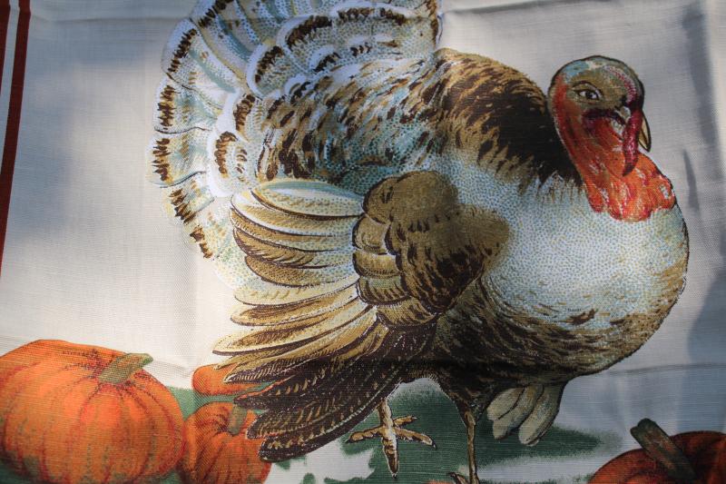 photo of Williams Sonoma Thanksgiving Greetings vintage turkey print cotton towel made in Italy #2