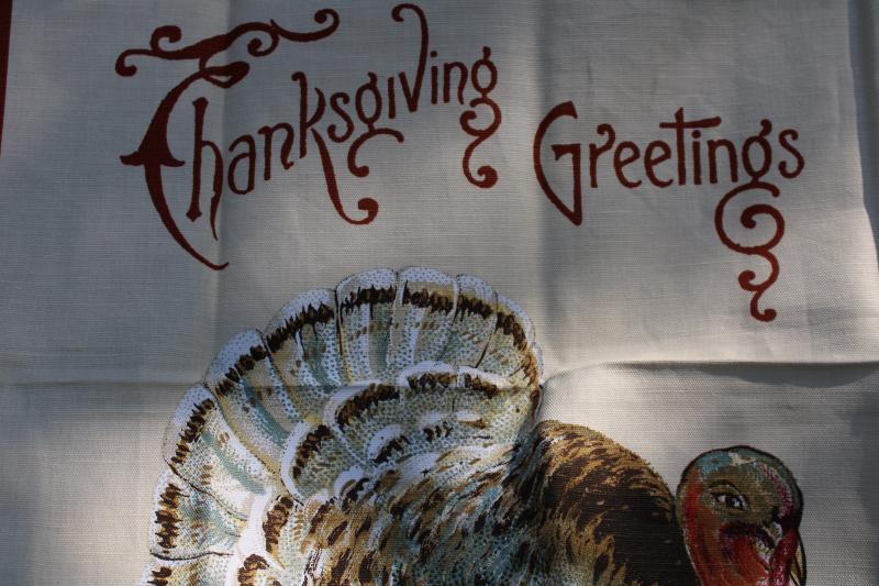 photo of Williams Sonoma Thanksgiving Greetings vintage turkey print cotton towel made in Italy #3