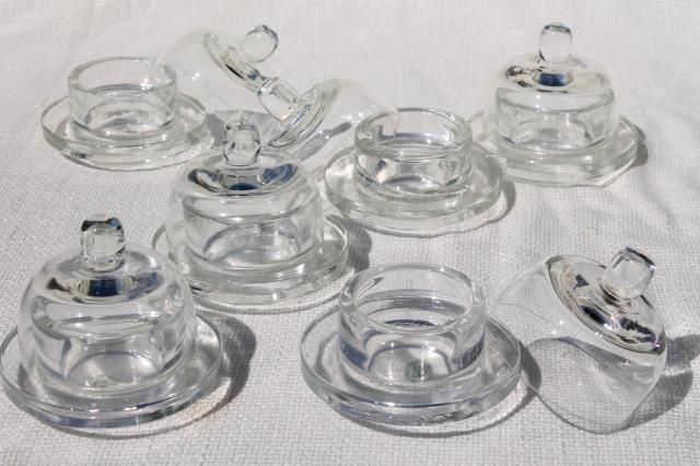 photo of Williams Sonoma individual covered butter dishes, little plates w/ glass cloche dome covers #1