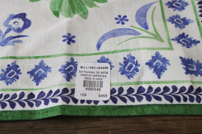 photo of Williams Sonoma linen cotton cloth napkins, Ardsley Aerin Lauder blue green print #2