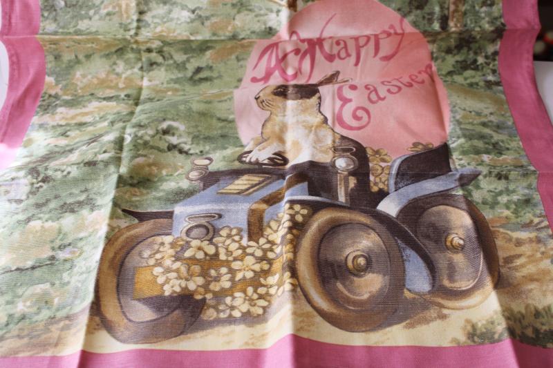 photo of Williams Sonoma print cotton kitchen dish tea towel, Easter bunny motorcar vintage style graphics #2