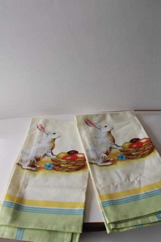 photo of Williams Sonoma print cotton kitchen dish tea towels, Easter bunny vintage style graphics #1