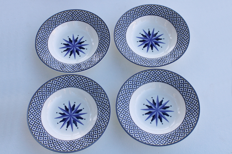 photo of Williamsburg blue & white star Victoria & Beale porcelain china set of soup bowls #1