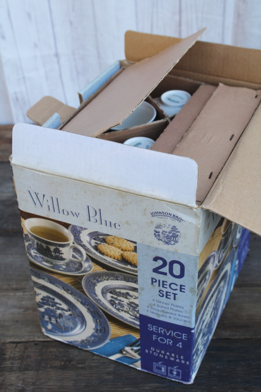 photo of Willow blue & white china new in box Johnson Bros 20 piece set for 4, vintage 2004  #1