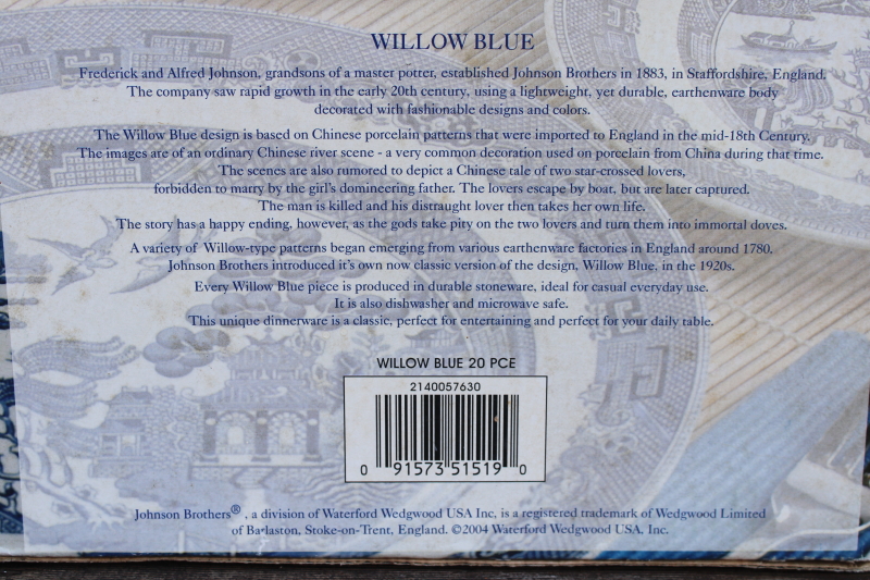 photo of Willow blue & white china new in box Johnson Bros 20 piece set for 4, vintage 2004 #3