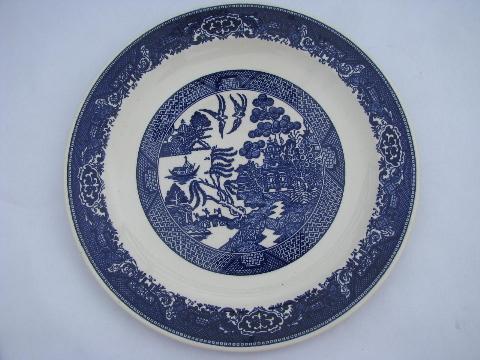 photo of WillowWare vintage Blue Willow pattern cake or chop plate, Royal china #1