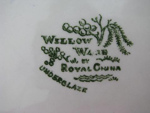 photo of WillowWare vintage Blue Willow pattern cake or chop plate, Royal china #3