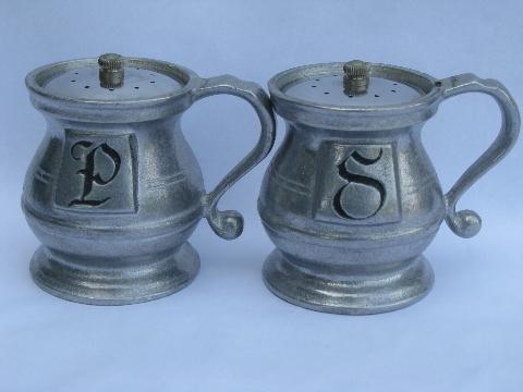 photo of Wilton Armetale pewter salt and pepper shakers, vintage S&P set #1