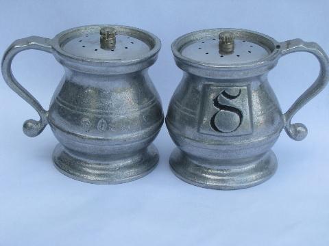 photo of Wilton Armetale pewter salt and pepper shakers, vintage S&P set #2