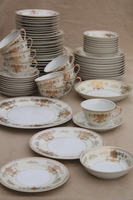 photo of Windsor Black Towers Japan vintage hand painted china dinnerware set for 10 #8