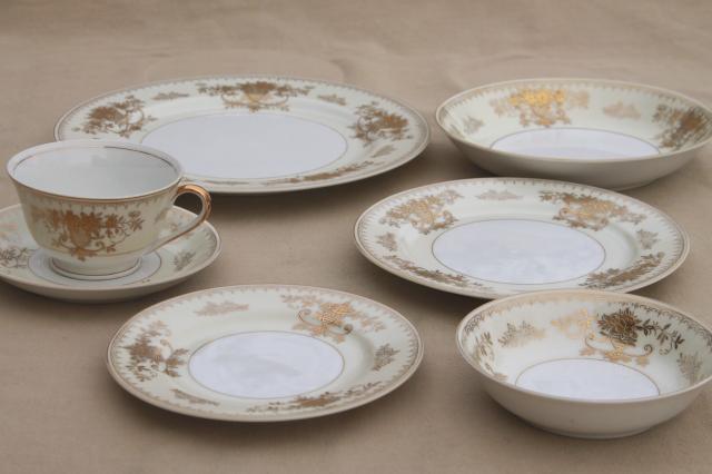 photo of Windsor Black Towers Japan vintage hand painted china dinnerware set for 10 #9