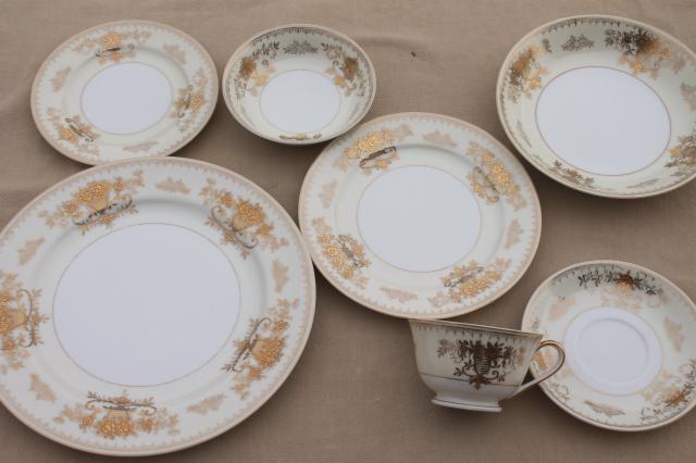 photo of Windsor Black Towers Japan vintage hand painted china dinnerware set for 10 #10