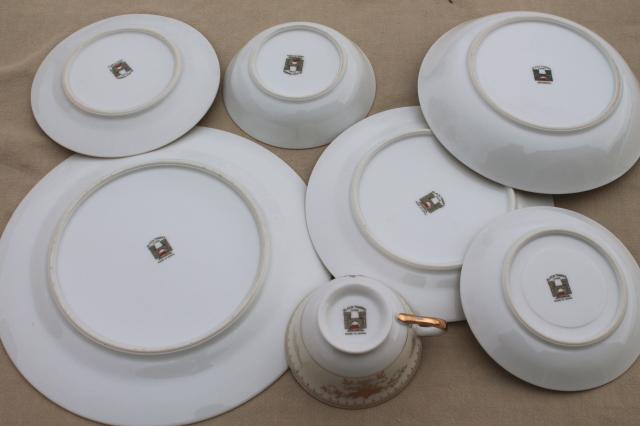 photo of Windsor Black Towers Japan vintage hand painted china dinnerware set for 10 #13