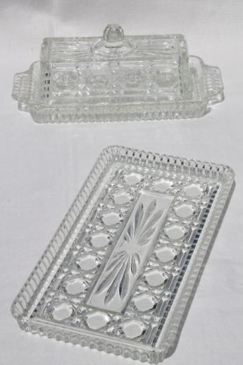 photo of Windsor pattern pressed glass butter dish & relish tray, vintage Indiana glass #1