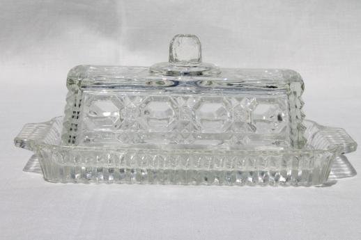 photo of Windsor pattern pressed glass butter dish & relish tray, vintage Indiana glass #2