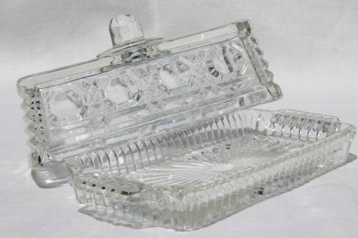 photo of Windsor pattern pressed glass butter dish & relish tray, vintage Indiana glass #3