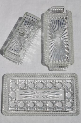 photo of Windsor pattern pressed glass butter dish & relish tray, vintage Indiana glass #5