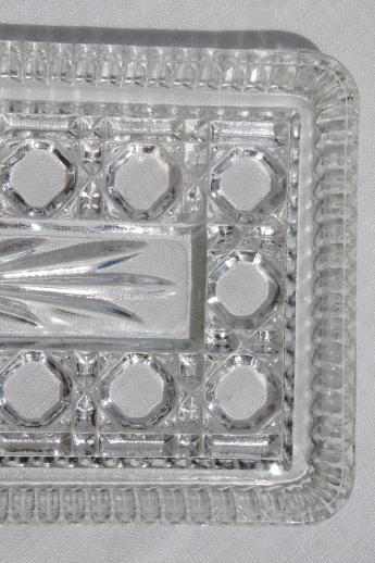 photo of Windsor pattern pressed glass butter dish & relish tray, vintage Indiana glass #7