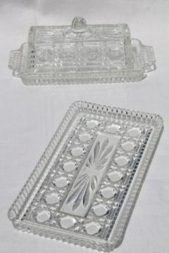catalog photo of Windsor pattern pressed glass butter dish & relish tray, vintage Indiana glass