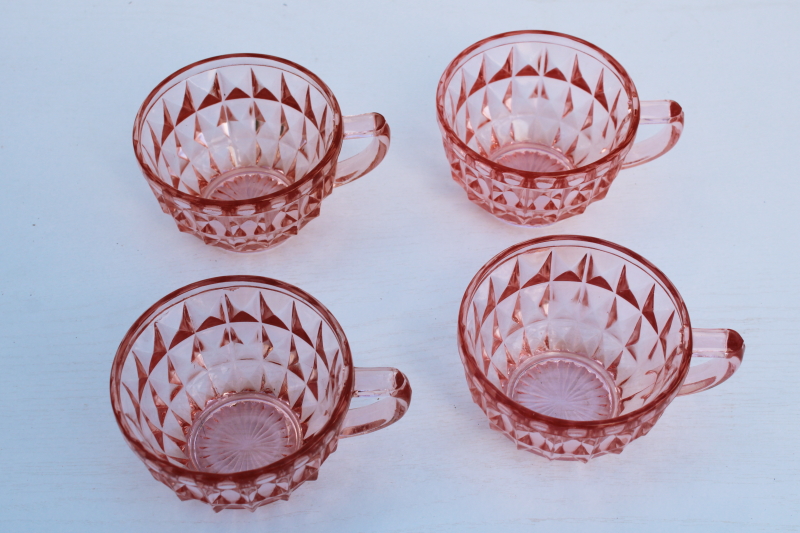 photo of Windsor vintage pink depression glass tea cups set of four, 1930s Jeanette glass  #2