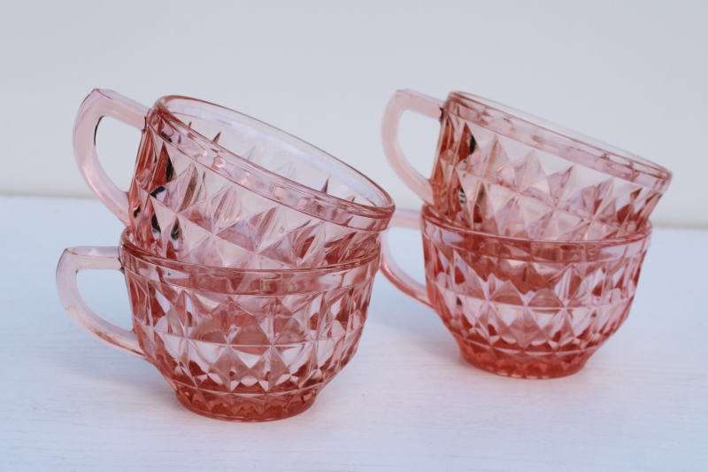 photo of Windsor vintage pink depression glass tea cups set of four, 1930s Jeanette glass  #3