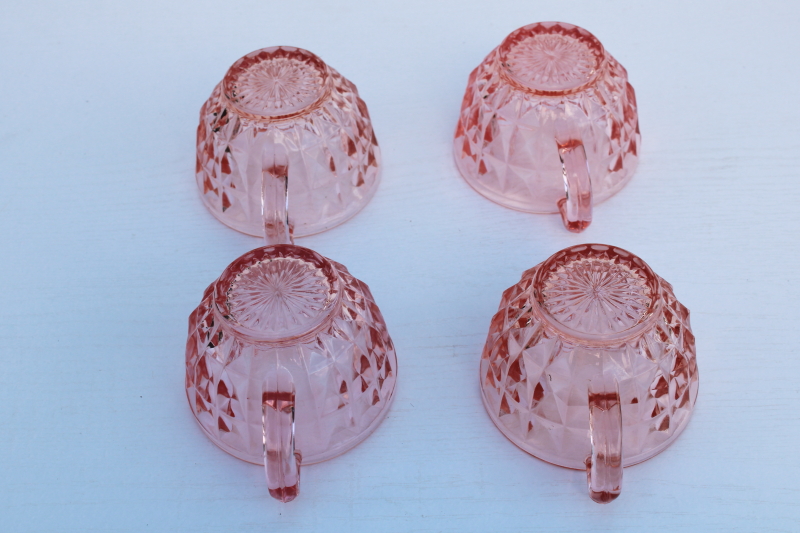 photo of Windsor vintage pink depression glass tea cups set of four, 1930s Jeanette glass  #4