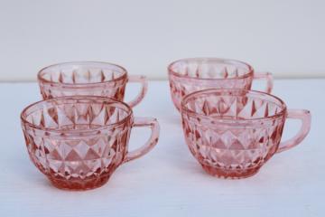 catalog photo of Windsor vintage pink depression glass tea cups set of four, 1930s Jeanette glass 