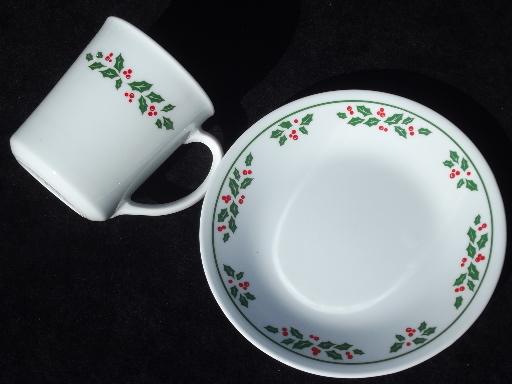 photo of Winter Holly Corelle dishes setfor 8, Christmas mugs, bowls, plates #3