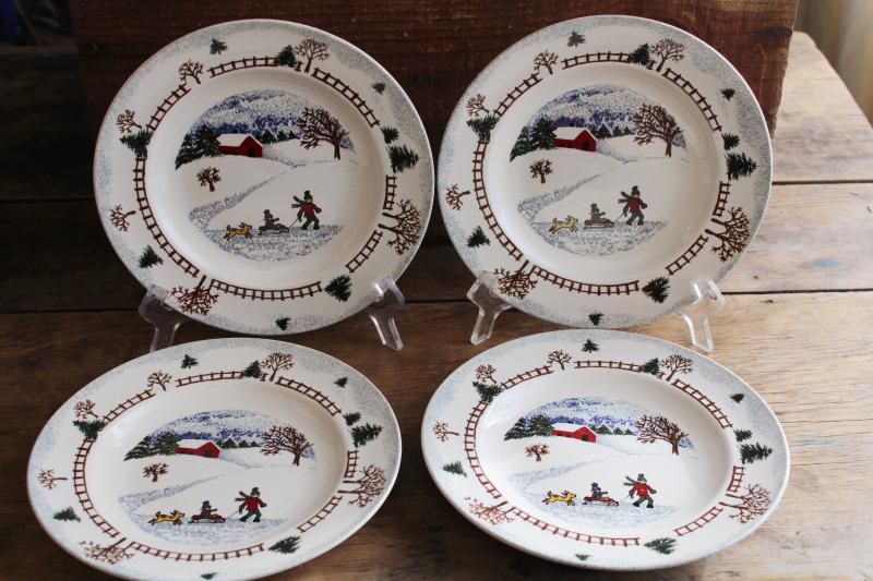 photo of Winterside holiday dinnerware, 2000s vintage Tienshan china stoneware salad plates #1